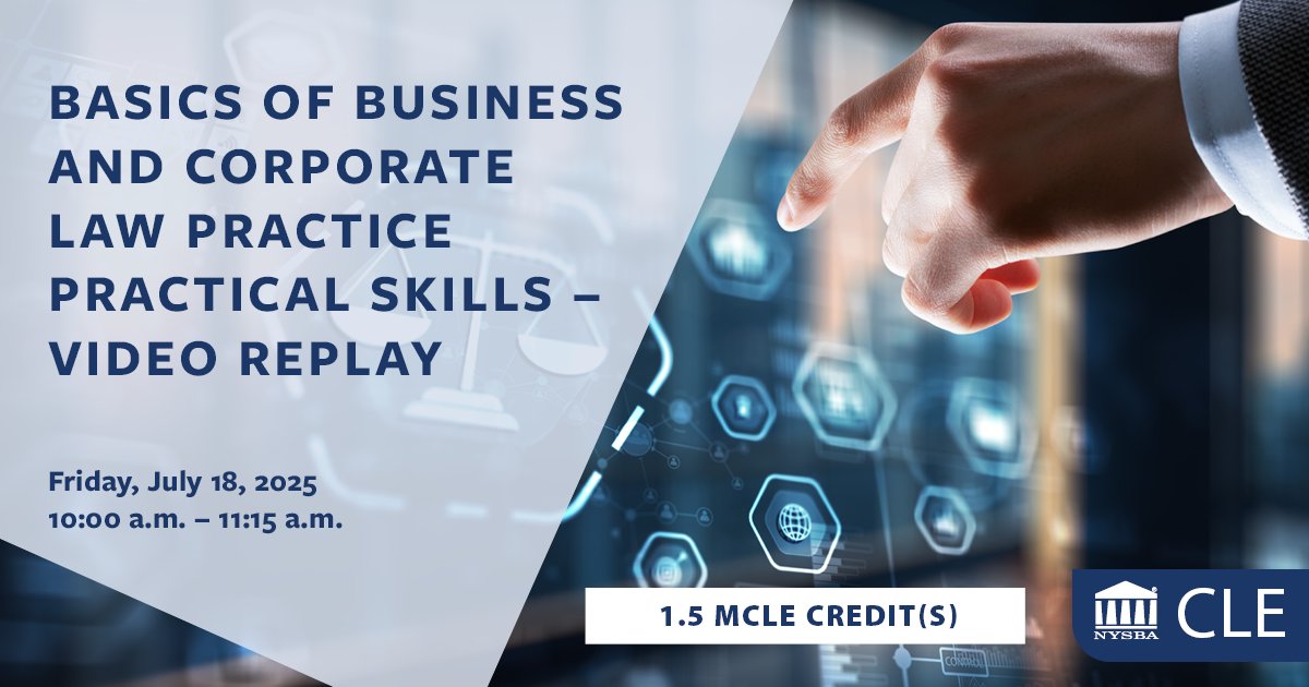 Join us for the Basics of Business &amp; Corporate Law Practice video replay. This on-demand CLE provides a practical overview of entity selection, small business transactions, tax issues, and banking law.
Register now: tinyurl.com/yc34t83h