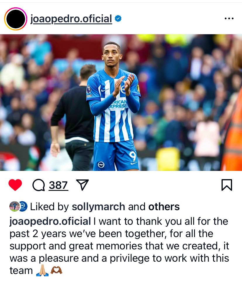 Departure message on Insta from <a href="/DeJesusofiicial/">João Pedro</a> #BHAFC