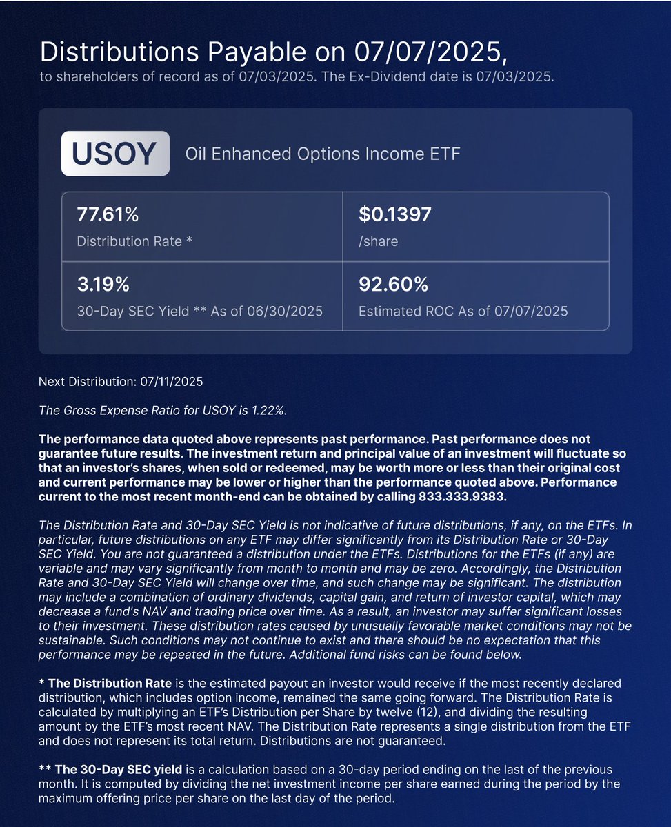 #DefianceETFs Announces Weekly Distribution on $USOY (77.61%)

For standardized performance and other important information visit defianceetfs.com/usoy/#etfs-pag…. For the Prospectus visit defianceetfs.com/usoy/prospectus