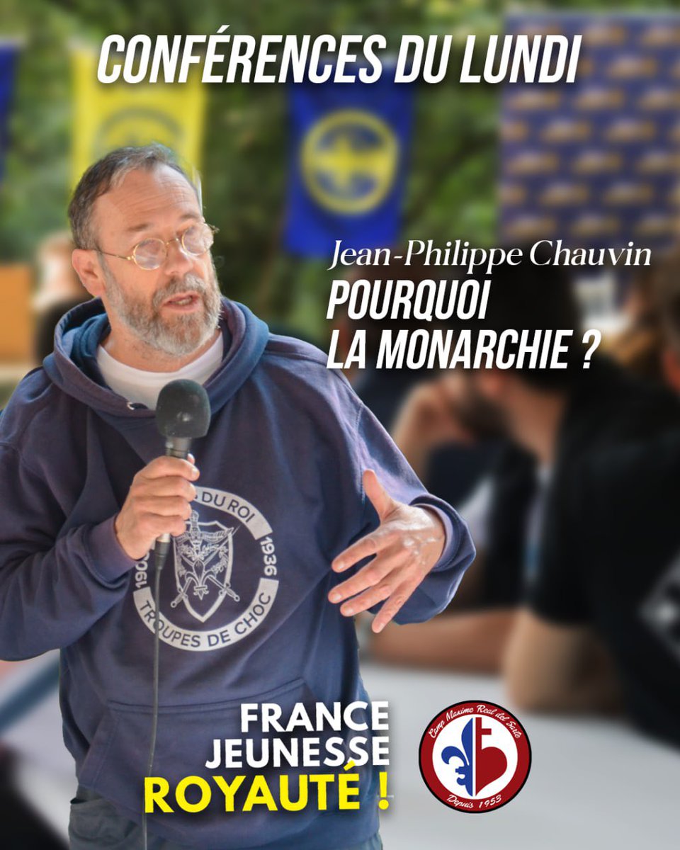 🏕️  Venez assister à deux conférences capitales pour le premier jour du CMRDS : retrouvez l’abbé Marin Cottard de l’IBP ainsi que Jean-Philippe Chauvin, spécialiste des questions institutionnelles et sociales de la royauté.
🎫 Il est encore temps de prendre votre place !