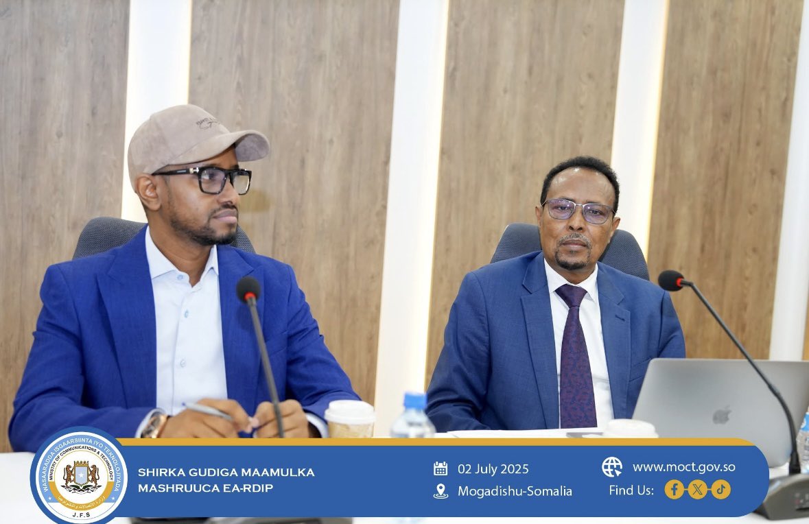 EARDIP_'s tweet photo. The State Minister of @MoCTSomalia chaired today’s EARDIP Steering Committee meeting, joined in person and virtually by DGs and senior officials. The PC shared project progress and the 2025 Work Plan. With major studies nearly complete, full implementation is approaching. https://t.co/LDJ6BLtjuG