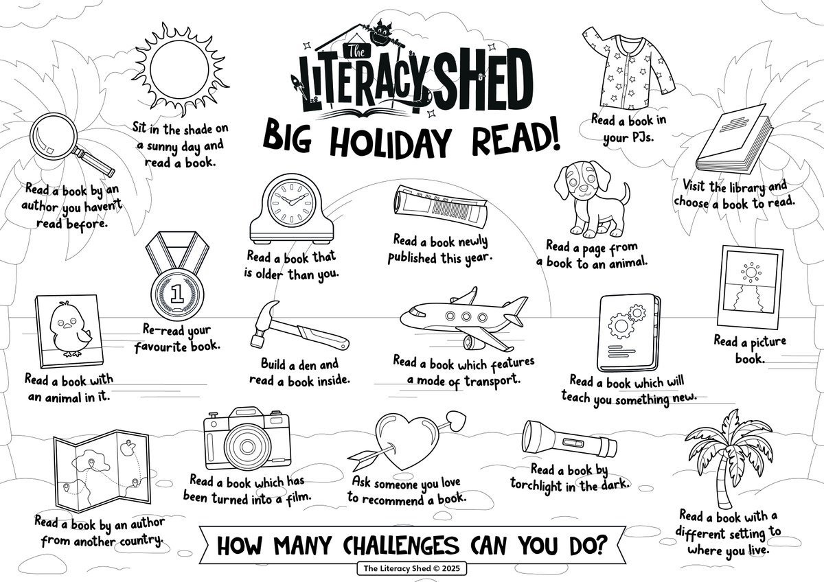 A task to send home to encourage reading over the summer.  The children could bring it back completed in the autumn to discuss the books that they have read. literacyshedplus.com/en-gb/resource…