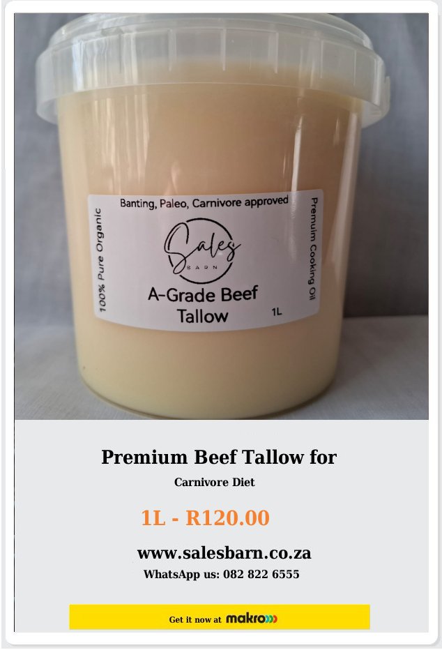 Salesbarnza's tweet photo. 🥩 Premium Beef Tallow for Carnivores Who Demand the Best 📷 

Get it now at Makro https://t.co/INjc4XMPwN… #carnivorelife #carnivorelifestyle #ketodiet #southafrica #lossweight #health #healthylifestyle https://t.co/ckoGjmlUUp