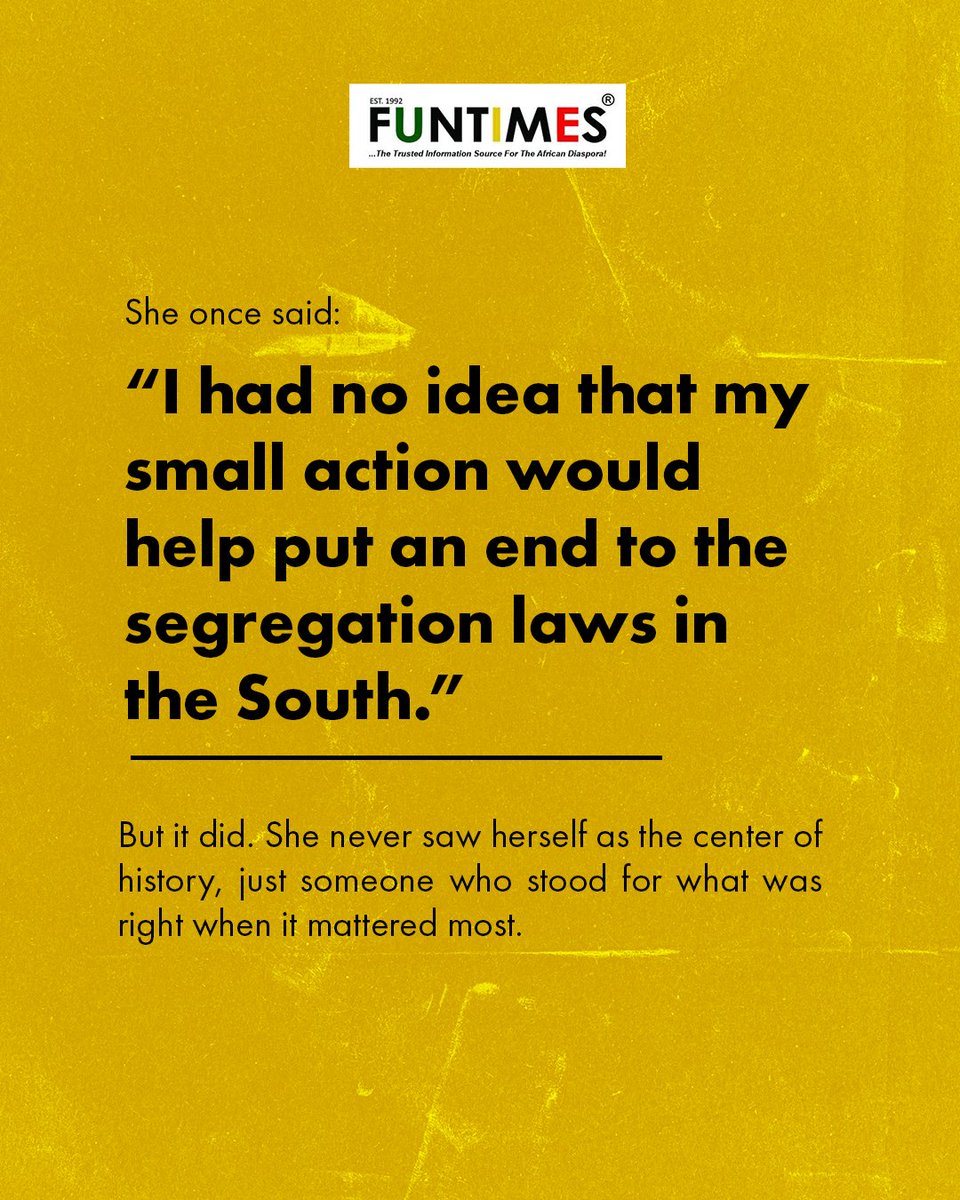 FunTimesMag's tweet photo. It was not easy. But it mattered, made headlines, and changed history.

#RosaParks #BlackHistory #CivilRights #MontgomeryBusBoycott #FunTimesMagazine #BlackExcellence #PowerInCommunity https://t.co/3z6SCs8hqY