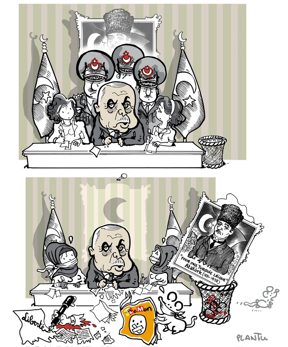 plantu's tweet image. ERDOGAN et les fondamentalistes veulent faire disparaître l’hebdomadaire LEMAN et les journaux d’opposition.