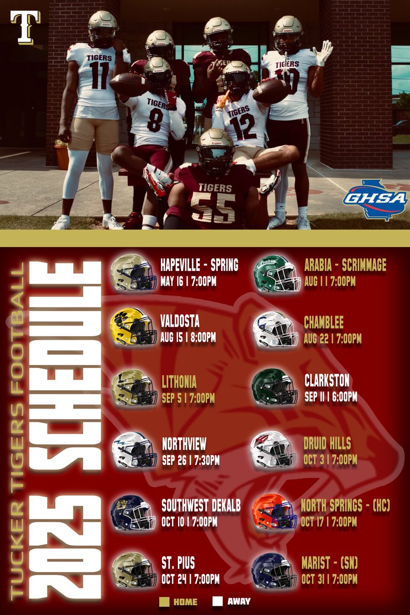 The official schedule has dropped!!! Mark your calendars and come out and support your 2025 Tucker Tigers!!!