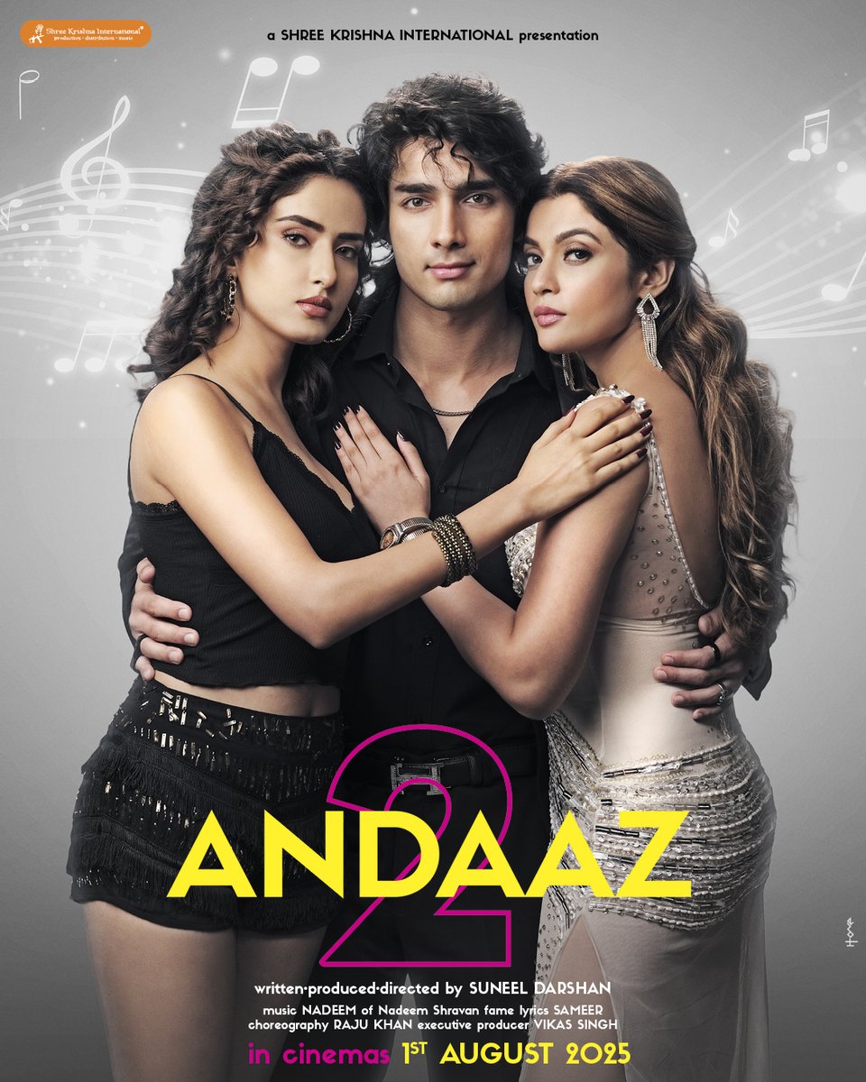 ski__official's tweet photo. Film-maker Suneel Darshan (Jaanwar, Andaaz, Ek Rishtaa etc.), Nadeem (of Nadeem Shravan fame) &amp; Sameer return with melodies to delight &amp; entertain in ANDAAZ 2 introducing Aayush Kumar, Aakaisha &amp; Natasha Fernandez to hit screens worldwide on August 1... https://t.co/t3LG0ruHPo