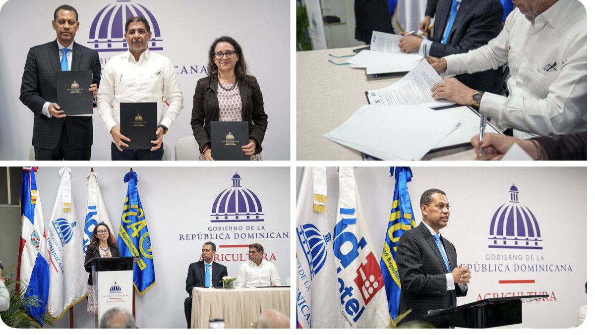 Firmamos un acuerdo de cooperación con el doctor Guido Gómez Mazara, director del Instituto Dominicano de las Telecomunicaciones (Indotel) y la Sra. Gabriela Quiroga, representante en RD de IICA Noticias, para integrar la tecnología y la información al desarrollo agropecuario.