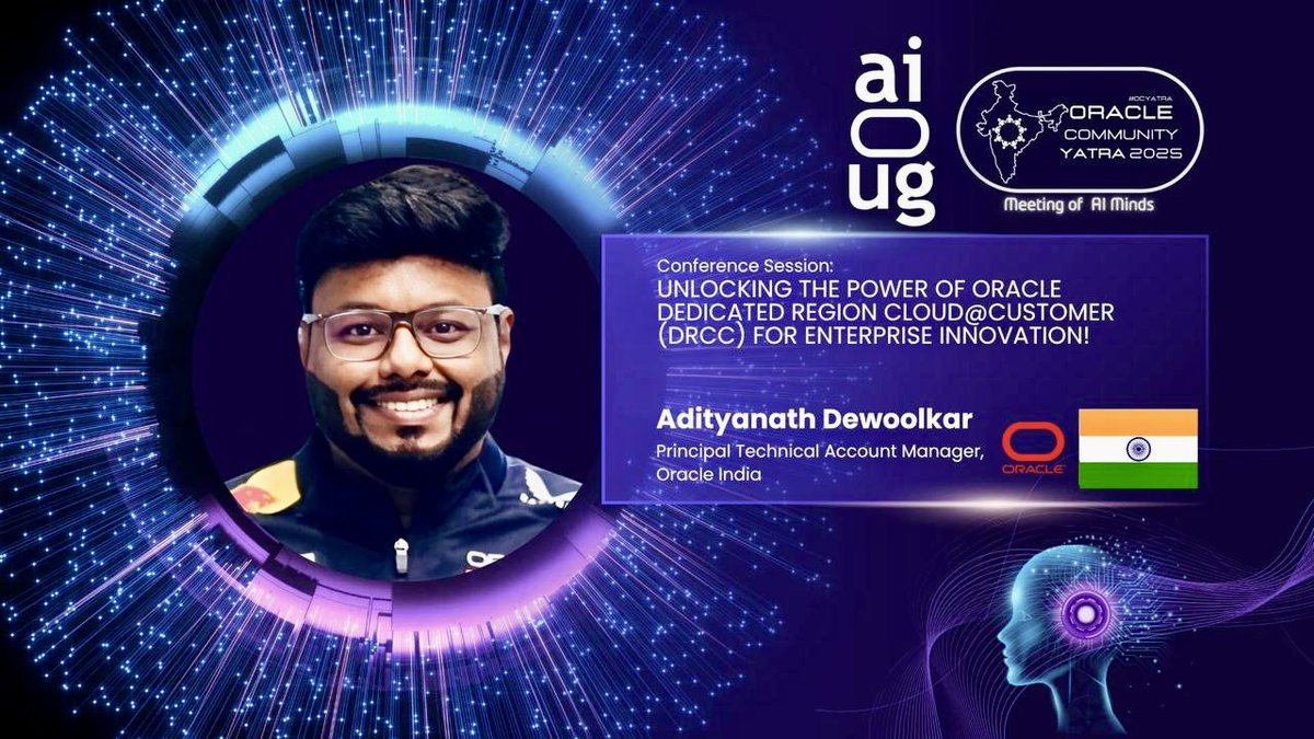 🎤 Excited to share that I’ll be speaking at #OCYatra 2025 – one of the most vibrant community-driven events celebrating Oracle technologies and innovation! 🚀

Please find below the registration link:
aioug.org/ocyatra/2025/b…
#OCYatra2025 #aioug #OCI #speaker #oraclecloud