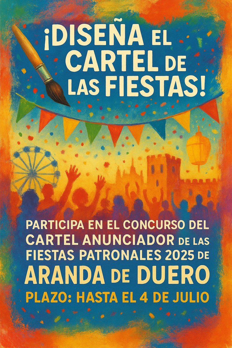 🎨 ¡Diseña el cartel de las #FiestasPatronales2025 de Aranda de Duero!
🖌️ Participa en el concurso oficial y deja tu huella en las fiestas
💸 Premio: 1.000 €

arandahoy.com/0702/abierto-e…

#ArandaDeDuero #CartelFiestas