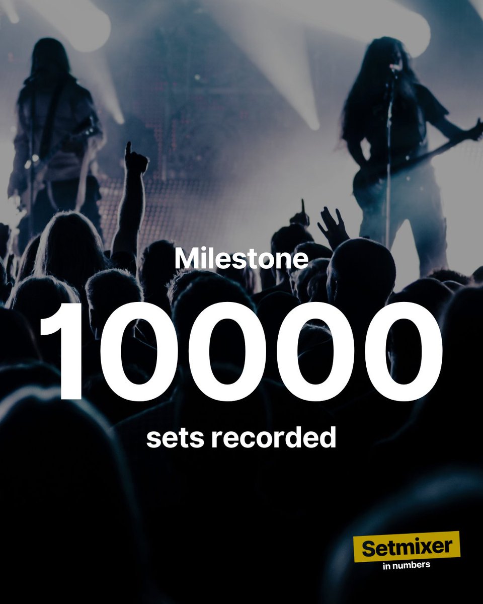 setmixer's tweet photo. 10 000 sets recorded.
10 000 moments that live on.
Thank you to everyone making it happen: Artists, venues, fans and our incredible team. This is huge!
Next stop: 100 000!
#setmixer #milestone #livrecording #livemusic https://t.co/q1NbjbXyf7