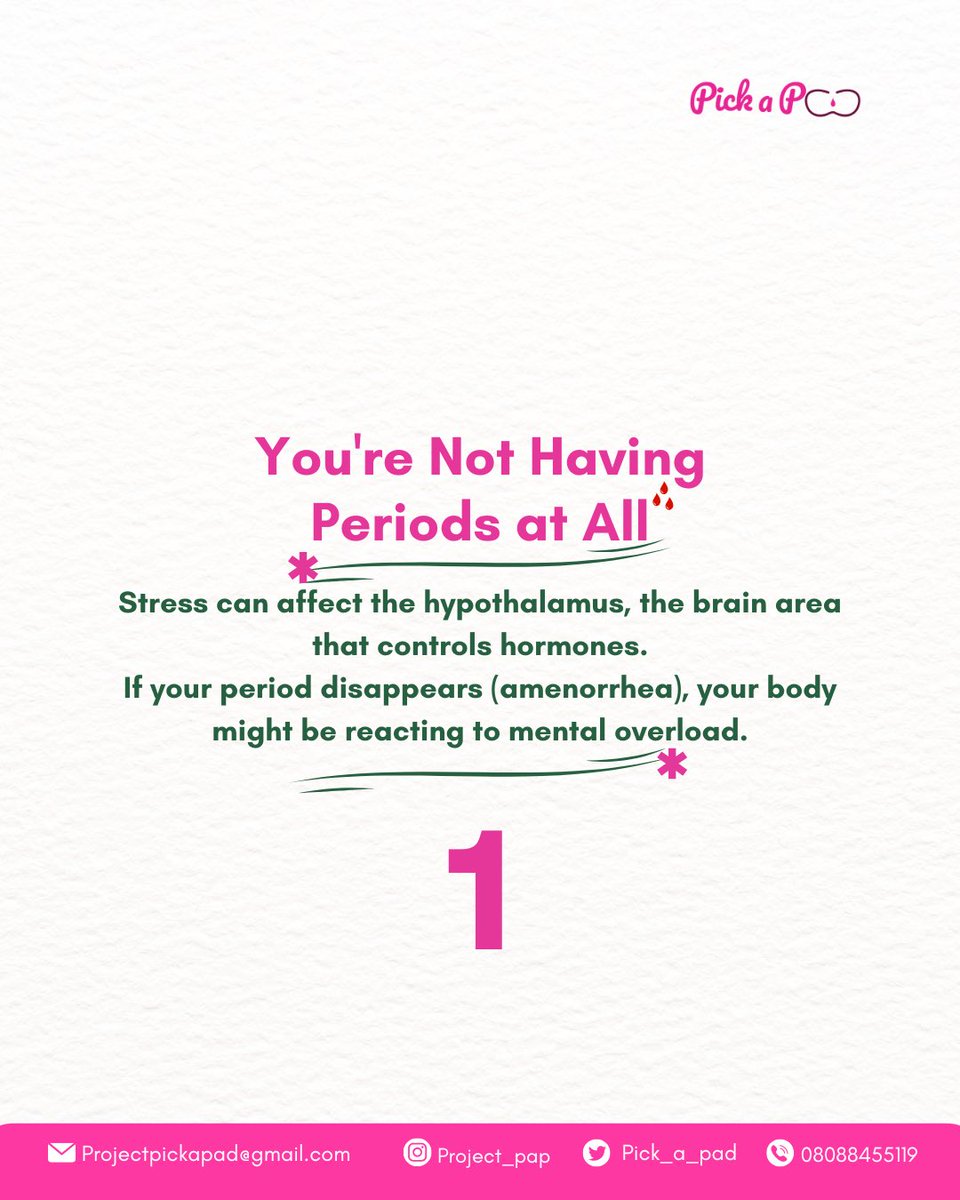 pick_a_pad's tweet photo. Is stress hijacking your cycle?
Your body isn’t just tired, it’s trying to tell you something.
✨Have you noticed any of these signs lately?
You’re not alone,and it’s okay to talk about it.
Because when we understand our cycle, we take back control.✨❤️
#periodtalks #stress https://t.co/k2fm0sT3Yn