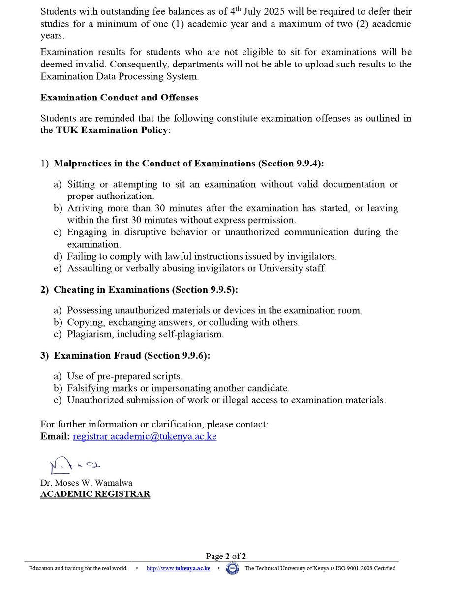 Important Notice to All Students and Staff 

Please note that the Second Semester Examinations for the 2024/2025 Academic Year have been rescheduled. The exams will now commence on Tuesday 8th July 2025. More details given below: