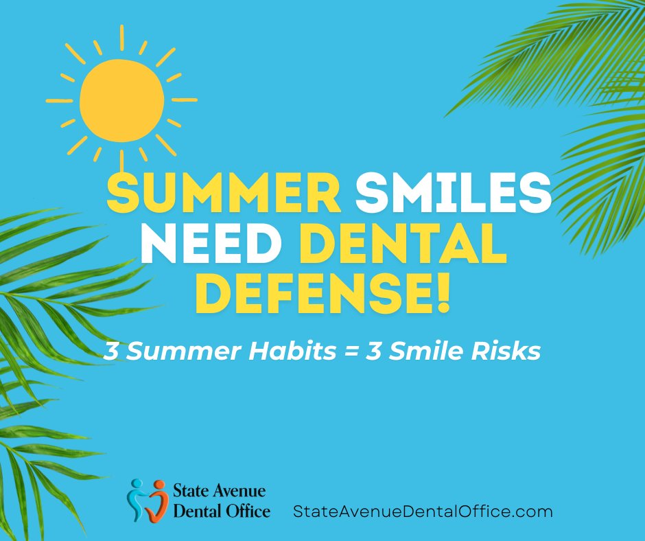 StateAvenue's tweet image. ☀️ Summer smile killers you didn’t see coming:
🥤 Sipping soda all day
🏊 Pool chlorine
🥵 Dehydration
Protect your teeth before the damage adds up!
#DentistKC #SmileTips #SummerDentalCare #affordable #StateAvenueDentalOffice