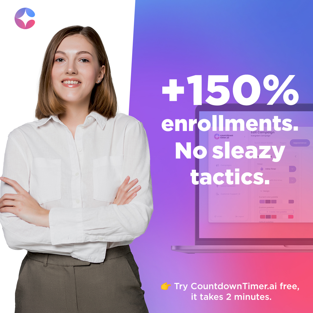 Countd0wnTimer's tweet image. “I was skeptical about urgency…” 🤯
Then Sarah tried CountdownTimer.ai.
⏳ Real deadlines
⚙️ Synced across email + page
🔒 No resets, no gimmicks
Result?
📈 +150% in last-day enrollments
✅ More trust, more action
👉 Try it yourself