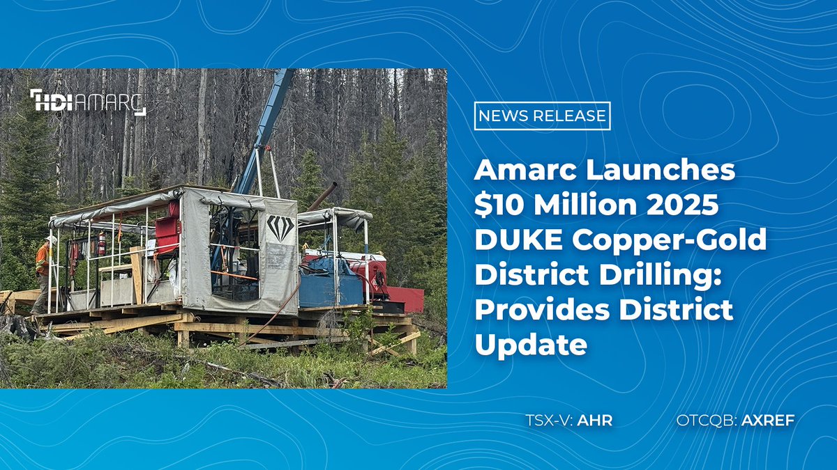 HDI_Amarc's tweet image. Amarc $AHR.V | $AXREF Launches $10 Million 2025 DUKE Copper-Gold District Drilling: Provides District Update

▶️ Drilling is planned to test a number of #copper-#gold deposit targets across the District.

Full Release: hubs.li/Q03vBWPs0