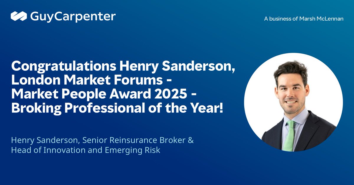Congratulations to Henry Sanderson, Guy Carpenter Senior Reinsurance Broker &amp; Head of Innovation and Emerging Risk, for winning the London Market Forums Market People Award 2025 for Broking Professional of the Year!