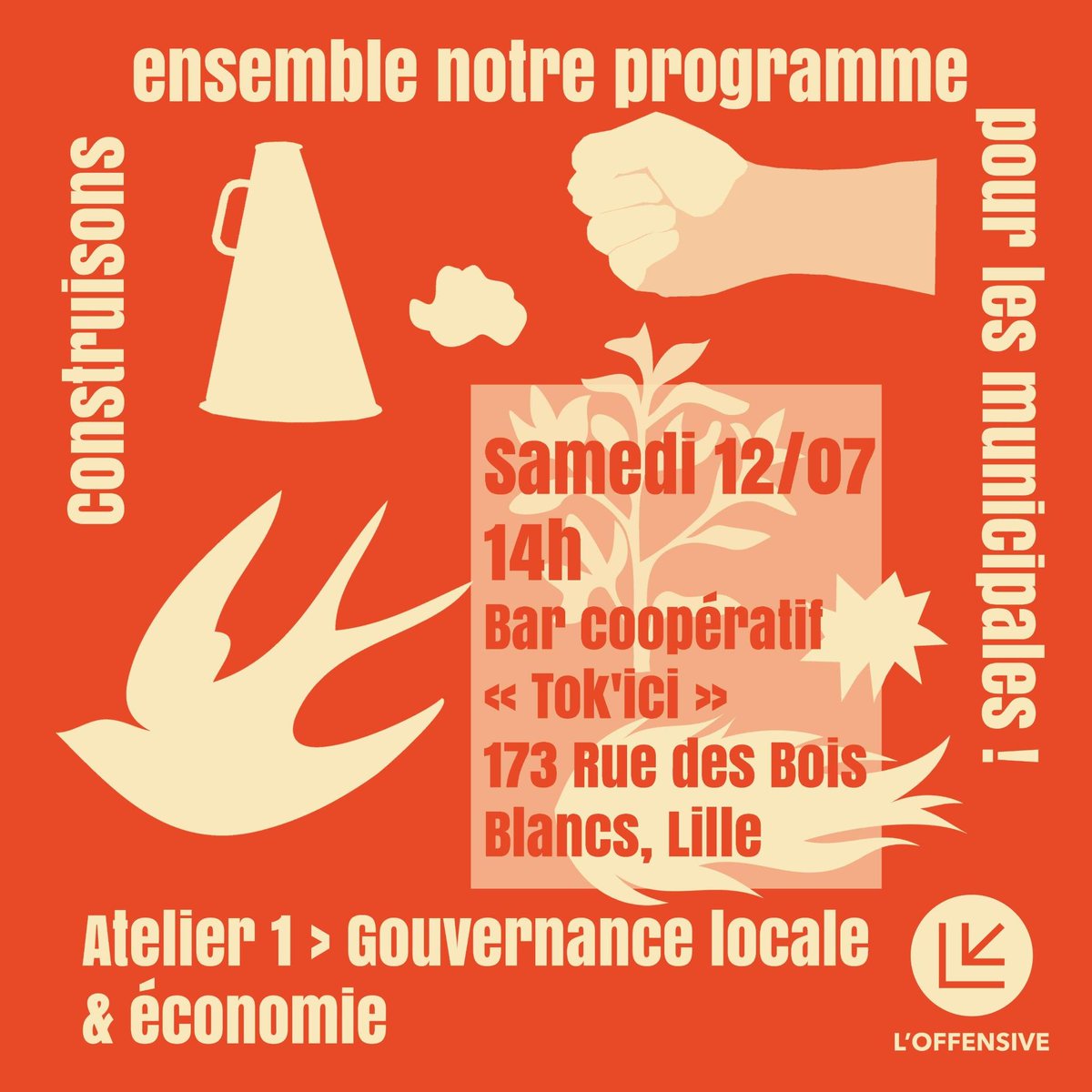OffensiveEco's tweet image. 🌇 Construisons collectivement la ville que nous voulons !
🔧 L'Offensive vous invite à son premier atelier coopératif visant à établir un programme municipaliste libertaire pour les élections municipales de 2026 à Lille.
🙋 Ce premier atelier traitera de la gouvernance…