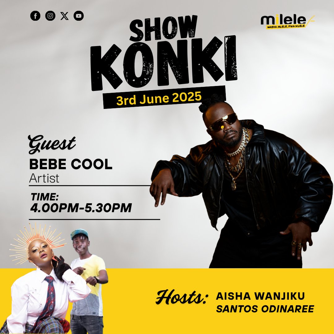 Milele FM (@milele_fm) on Twitter photo Mgeni wetu wa leo ni Bebe Cool. Msanii kutoka Uganda. Uko na swali gani kwake? #ShowKonki <a href="/AishaWanjiku_/">Malkia wa kizazi kipya š</a> @santosodinaree Mgeni wetu wa leo ni Bebe Cool. Msanii kutoka Uganda. Uko na swali gani kwake? #ShowKonki <a href="/AishaWanjiku_/">Malkia wa kizazi kipya š</a> @santosodinaree