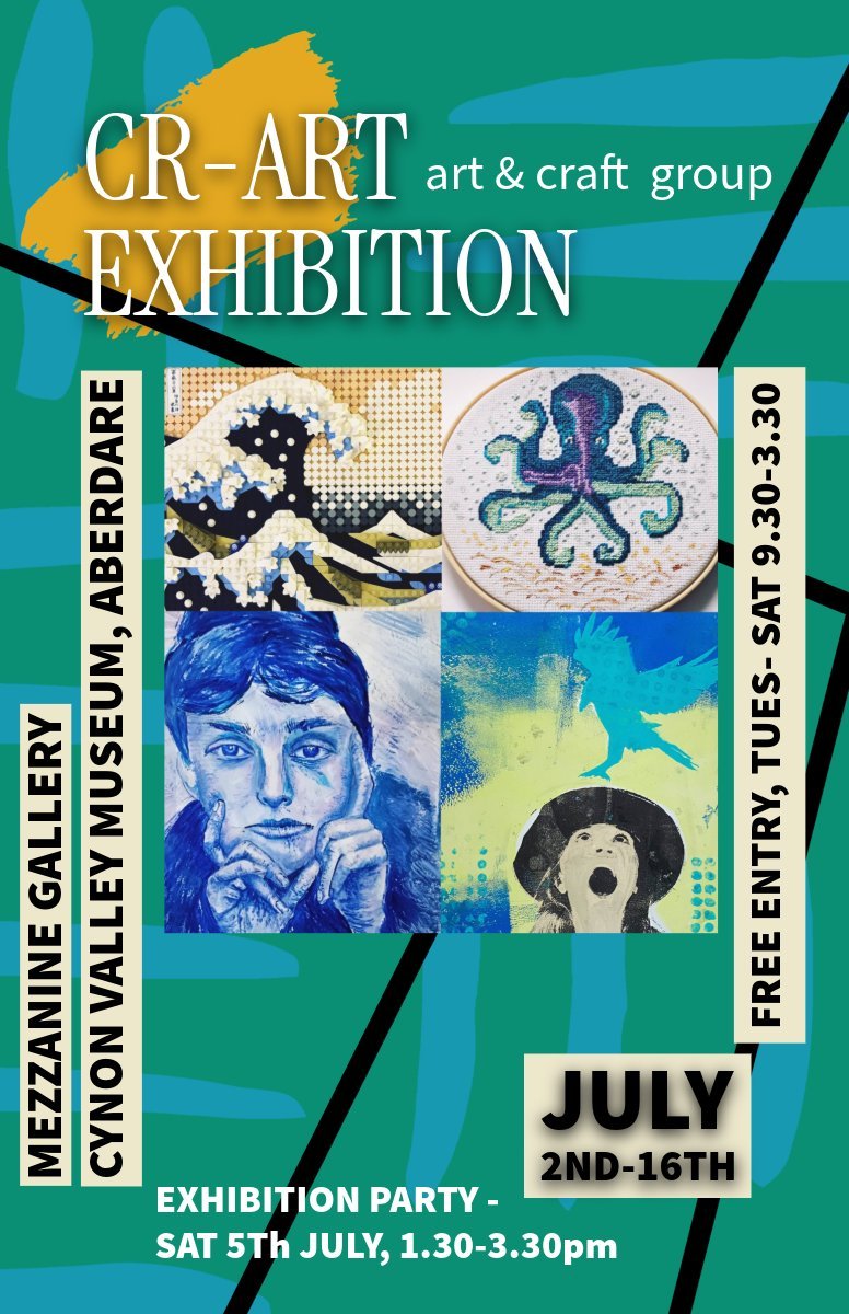 CVM are proud to present this new exhibition from the talented creatives at CR-ART open from the 2nd to the 16th of July.🎨

We hope to see you at the exhibition's opening party on Saturday the 5th of July, from 1:30 to 3:30pm at the Cynon Valley Museum!