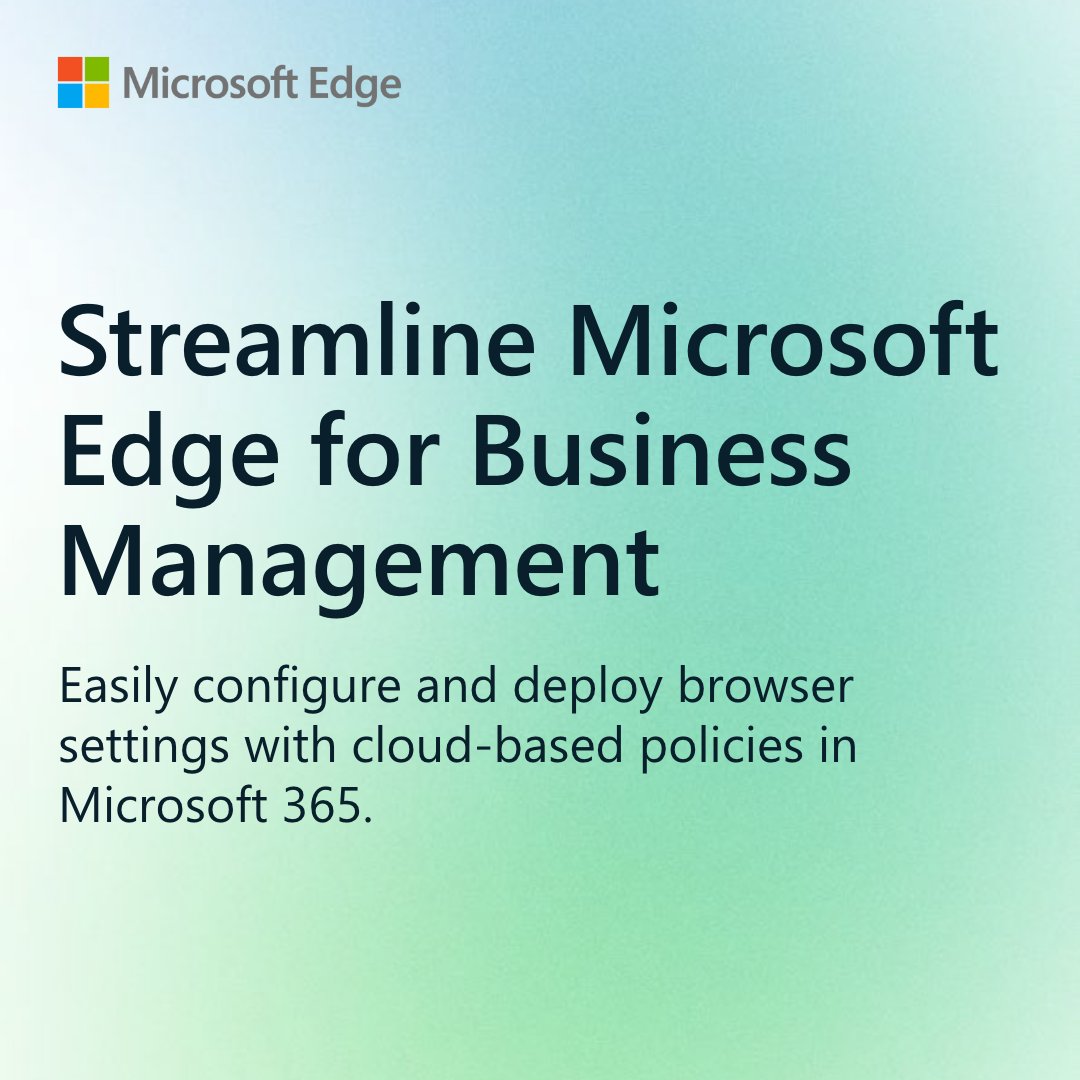MSEdgeDev's tweet image. Easily manage Microsoft Edge for Business settings with configuration policies in the Microsoft 365 Admin Center.
It's simple, cloud-based, and built for scale.
Get started 👉: learn.microsoft.com/en-us/deployed…