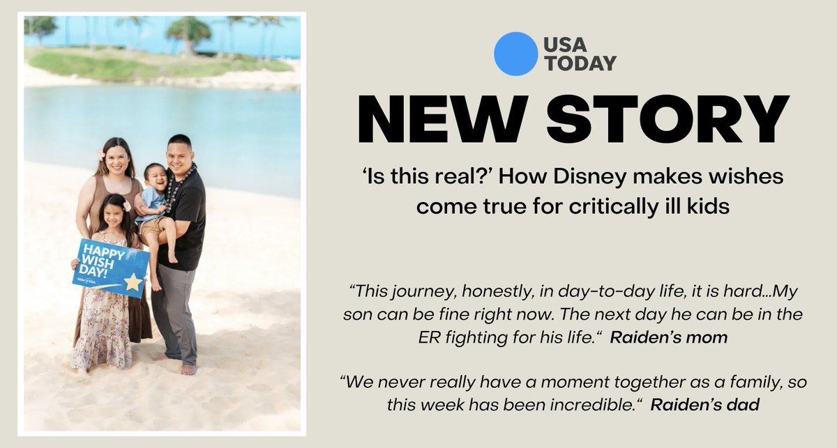 RaidenScience's tweet image. A small glimpse of Raiden’s journey, including his Wish trip to Hawaii, was featured in @USATODAY. The story highlights the power of @MakeAWish and @Disney in bringing joy and hope to families.
Read here: usatoday.com/story/travel/e…
#UBA5 #raredisease #Awareness