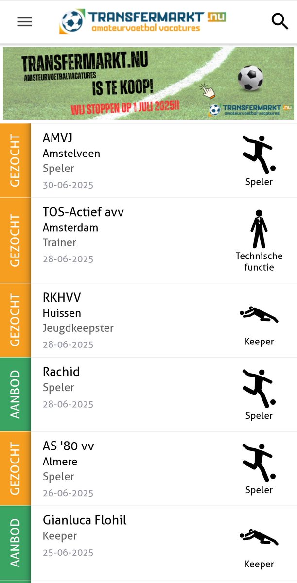 Zoals al weken aangegeven is Transfermarkt.nu na 10 jaar vandaag offline gegaan. Onze dank aan iedereen die onze site heeft gesteund en gebruikt.

Sportieve groet,
Het team van Transfermarkt.nu

Transfermarktnu@gmail.com