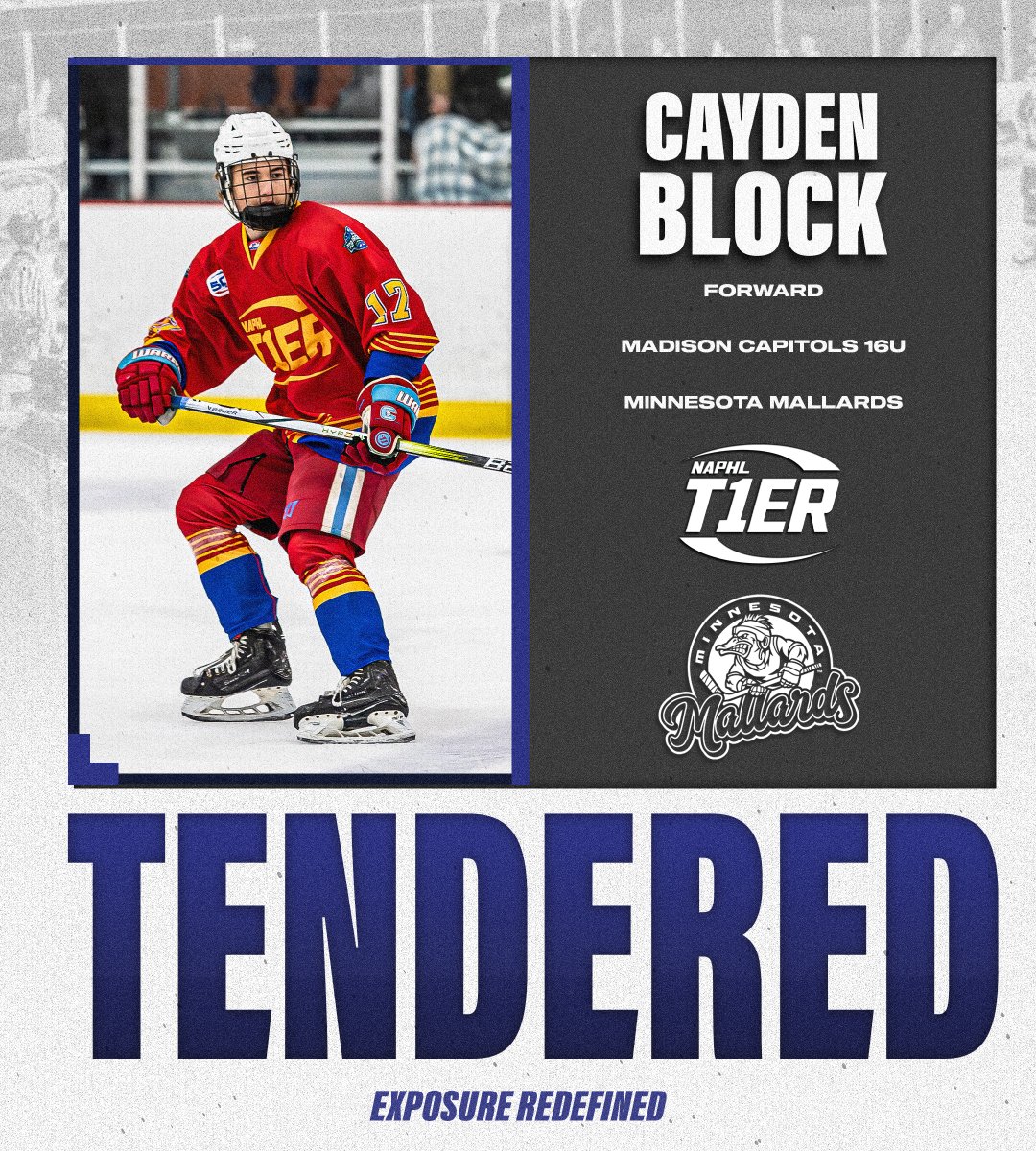 #NAPHL T1ER Advancement: Madison Capitols 16U forward Cayden Block has signed an <a href="/NAHLHockey/">NAHL</a> tender agreement with the <a href="/mnmallards/">Minnesota Mallards</a>.

📰: nat1hl.com/news/story.cfm…