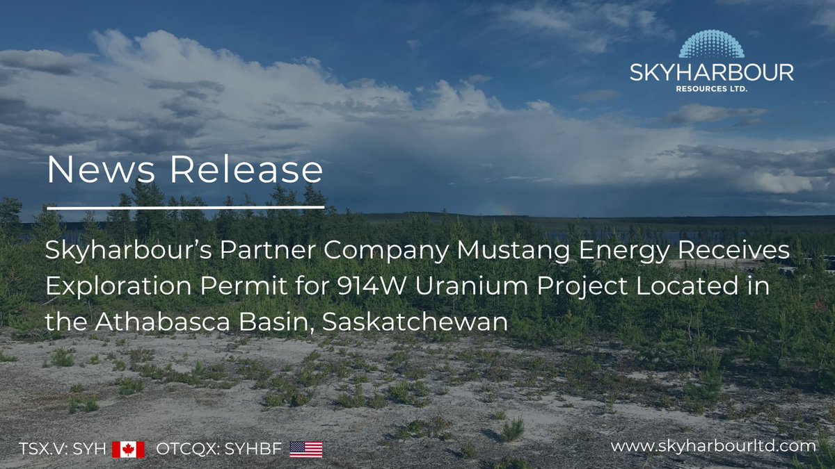 News Release | Skyharbour’s Partner Company Mustang Energy Receives Exploration Permit for 914W Uranium Project Located in the Athabasca Basin, Saskatchewan. 

$SYH $SYHBF

Read: skyharbourltd.com/news-media/new…