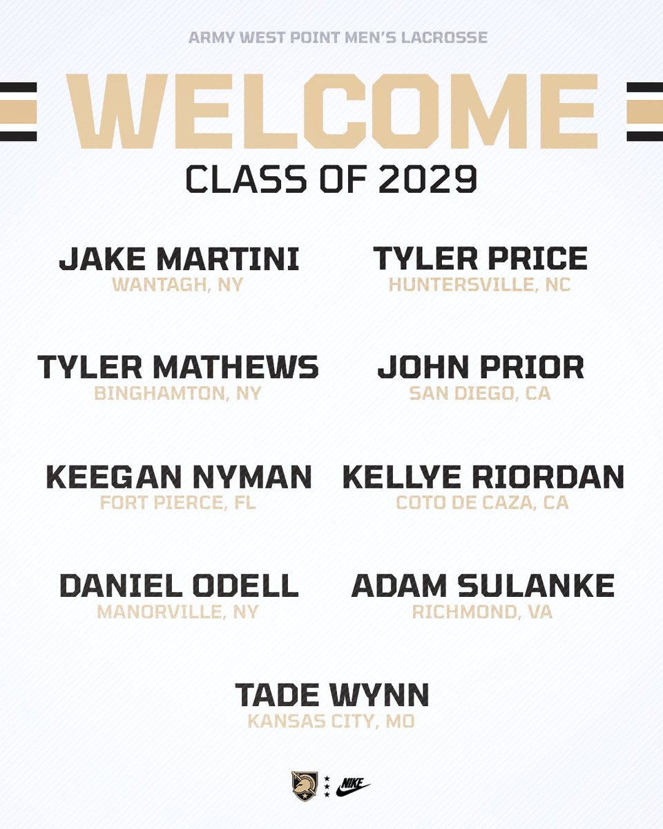 ArmyWP_MLax's tweet image. Another 47-month journey began this week! 🇺🇸
Welcome to West Point, Men’s Lacrosse Class of 2029!
#GoArmy | #FamilyToughnessTradition