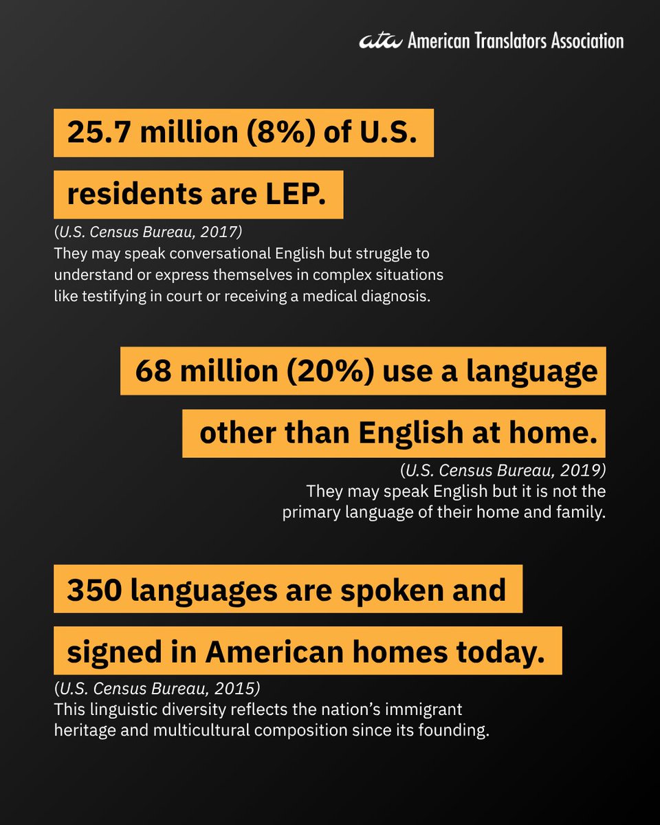 Ensuring language access for limited-English-proficient (LEP) individuals is a key part of ATA’s mission. Voice your support for language access by contacting your reps and ensuring LEPs you know are aware of their #LanguageAccess rights!
.
.
.
#LanguageAdvocacy #xl8 #1nt #atanet