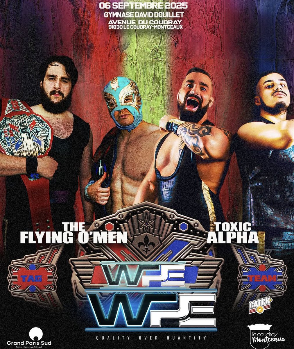 La Wrestling Pro Essonne a annoncé un nouveau match pour leur show qui aura le 6 septembre au Gymnase David Douillet de Coudray Montceaux dans le 91

Match pour les titres par équipe 
Flying O Men (Nelson Fernandes et Ace Angel) (C) affronteront Toxic Alpha (Heracles et Smog)