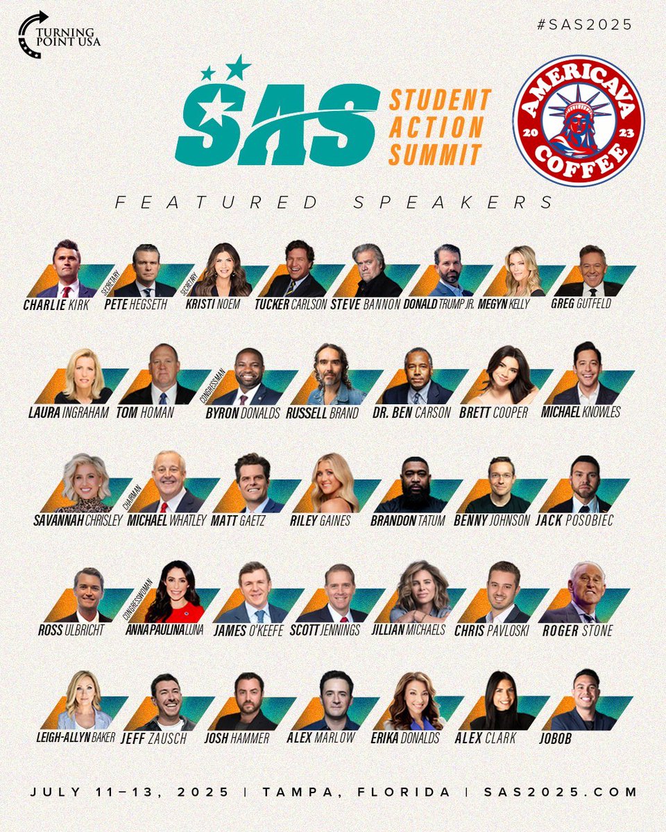 🇺🇸 Americava Coffee Company is heading to TPUSA’s Student Action Summit! 🇺🇸

Join us in Tampa, FL — July 11–13 for one of the most energizing events of the year. Stop by our booth for the freshest, boldest, 100% Made in the USA coffee — proudly woke-free and America First. ☕🦅