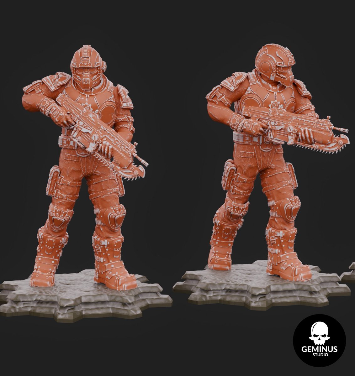 GeminusStudio's tweet photo. A quick render of the minis we are working on.

#GearsofWar #gow #minis #miniature #blender #3dprint https://t.co/2gCaVzg37T