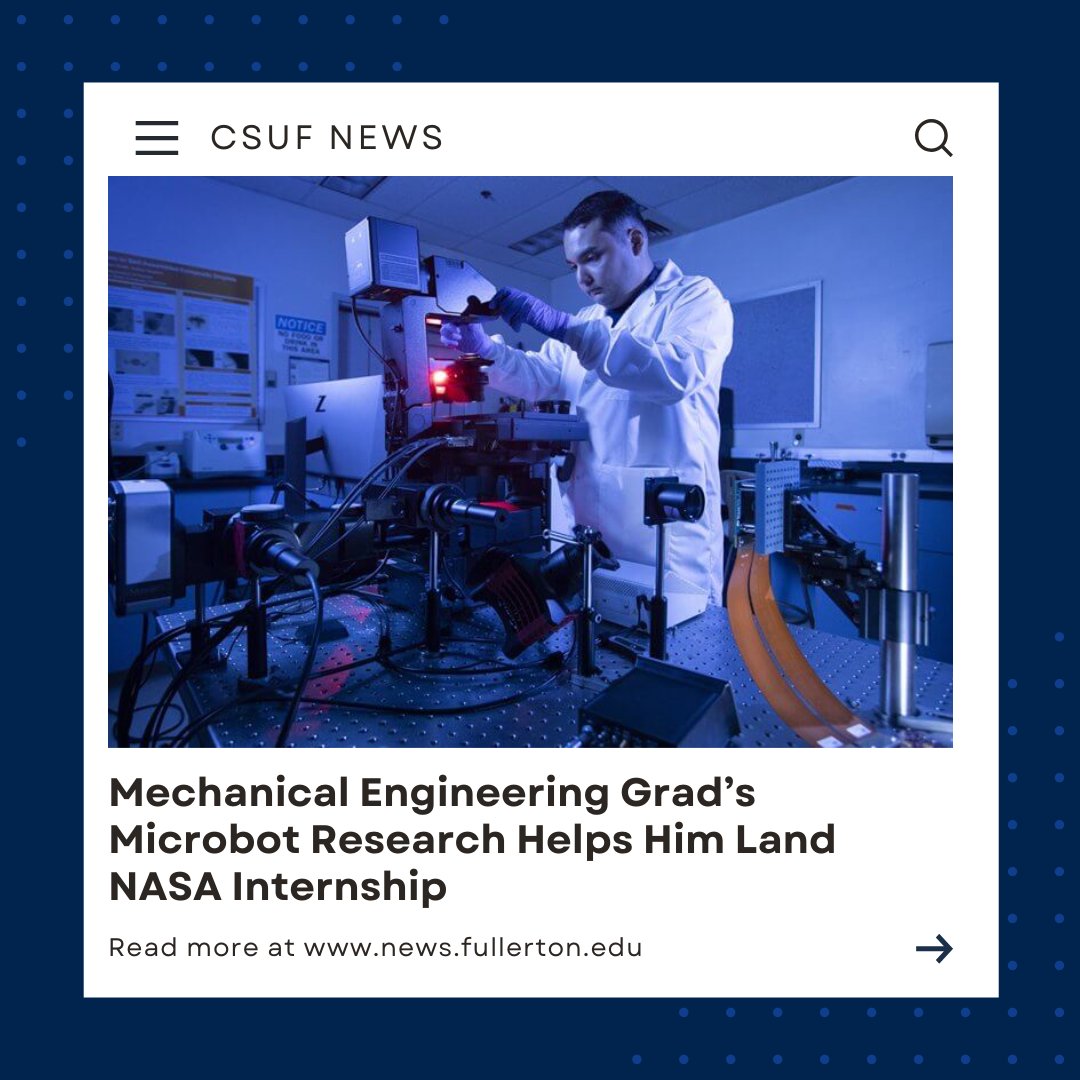 csufalumni's tweet image. Jose Lopez-Ceja ’25 explored how particles in fluid can be controlled by light to form structures capable of gripping and moving objects. His research offers a low-cost way to create microbots. He also secured an internship at NASA’s Glenn Research Center. bit.ly/44cUIbW