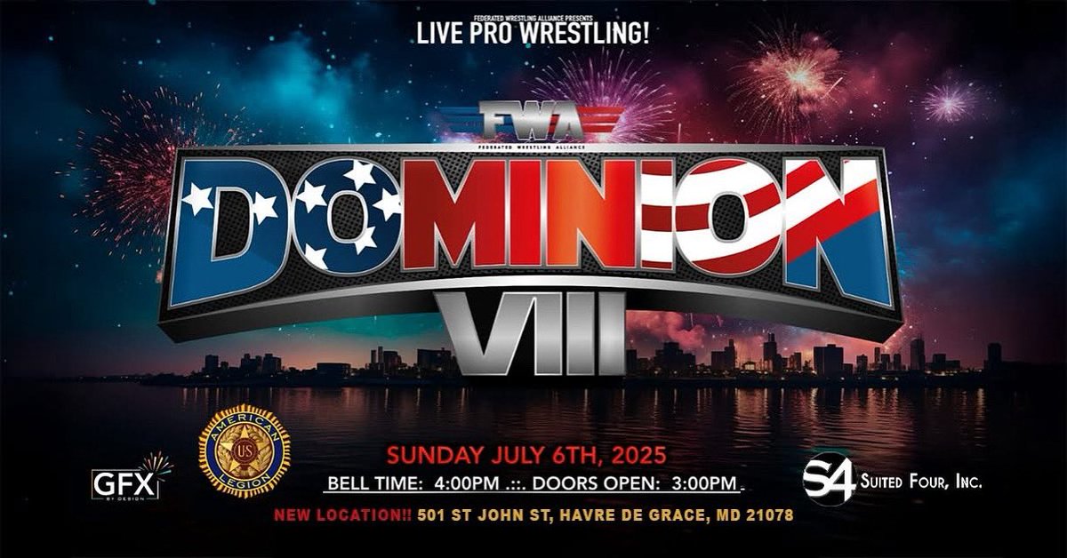 This Sunday!

<a href="/FWAtheFED/">THE FED</a> presents Dominion VIII

Bell Time 4PM
Havre De Grace, MD

🎟️: eventbrite.com/e/federated-wr…