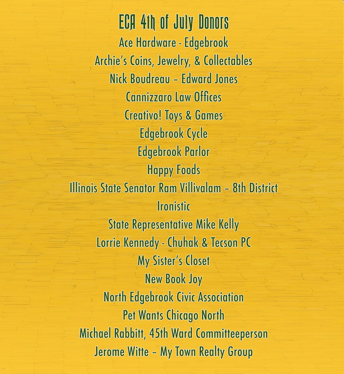 EdgebrookAssoc's tweet image. A Huge Thank You to Our Incredible ECA 4th of July Sponsors and Donors! We're just two days away from our annual ECA 4th of July Parade and Picnic, and we want to extend a massive thank you to all of our generous sponsors and donors! #eca