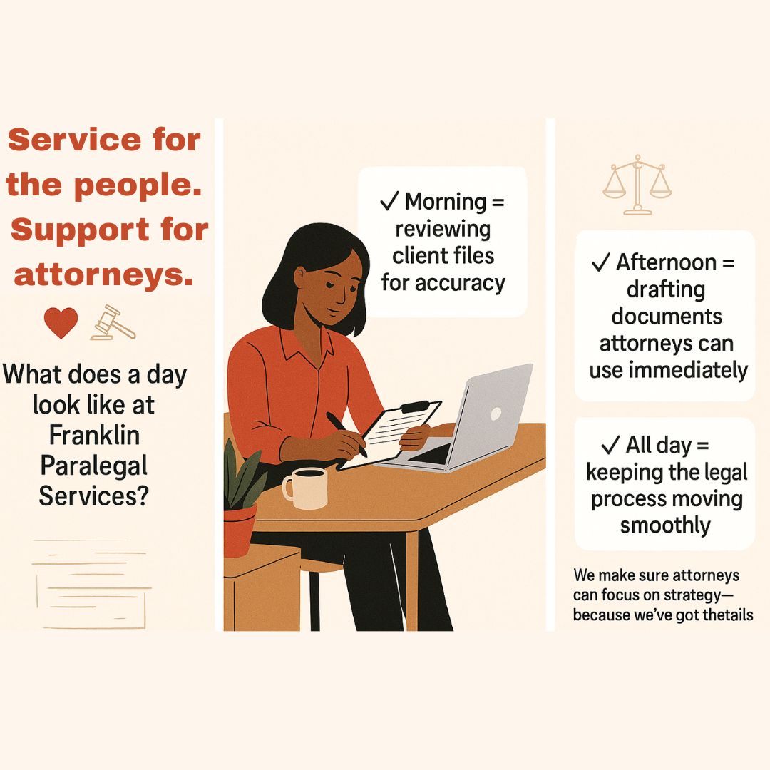 franklinplegal's tweet image. What does a day look like at Franklin Paralegal Services?

#ParalegalLife #ContractSupport #ForThePeople #franklinparalegalservices #fps #wednesday #attorneys #reviewing