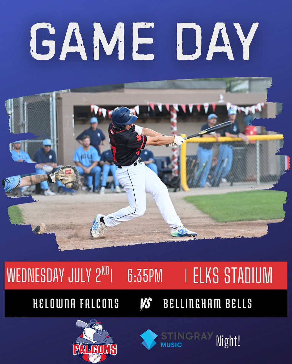 ⚾️GAMEDAY⚾️

Tonight is Stingray Media night! Receive a ticket from one of the media outlets and receive admission, a hot dog and pop! 

🆚| Bellingham Bells
📍| Kelowna, BC
🏟️| Elks Stadium
🕡| 6:35 PM 
📊| baseball.pointstreak.com/gamelive/?game…
📺| wcleague.watch.pixellot.tv/events/6829121…
