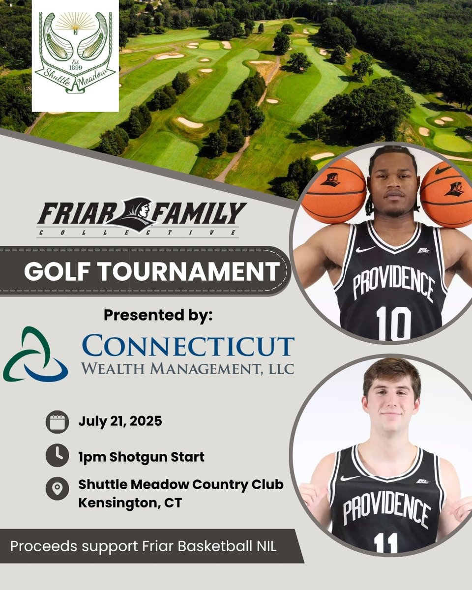 Friar Family Collective (@friarfamilynil) on Twitter photo We are excited to announce <a href="/CTWEALTH/">Connecticut Wealth Management, LLC</a> as the Title Sponsor of our golf outing at <a href="/ShuttleMeadowCC/">Shuttle Meadow CC</a> on July 21!
Join us in Kensington, CT with Rich Barron & Ryan Mela, who will be playing with the groups in a rotating fashion throughout the day!
Spots still available, register We are excited to announce <a href="/CTWEALTH/">Connecticut Wealth Management, LLC</a> as the Title Sponsor of our golf outing at <a href="/ShuttleMeadowCC/">Shuttle Meadow CC</a> on July 21!
Join us in Kensington, CT with Rich Barron & Ryan Mela, who will be playing with the groups in a rotating fashion throughout the day!
Spots still available, register