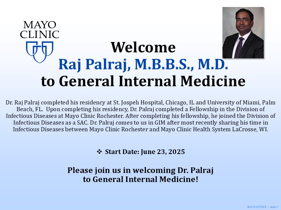 Please join us in welcoming Dr. Raj Palraj to our GIM team as a Consultant!
