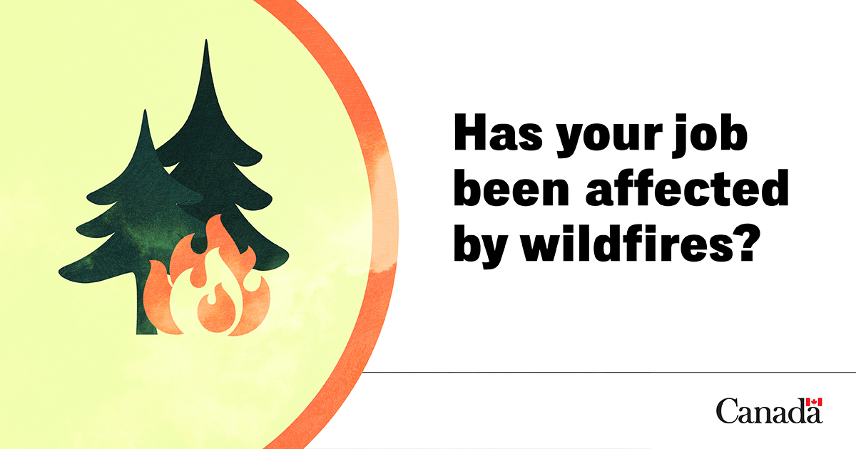 ServiceCanada_E's tweet photo. If your job has been affected by wildfires, apply for EI by calling us at 1-877-631-2657 as soon as you stop working, even if you don’t yet have your Record of Employment (ROE).
#BCFire #ABFire #MBFire #SKFire #ONFire #NWTFire #YukonFire https://t.co/HYs4pf1uSM