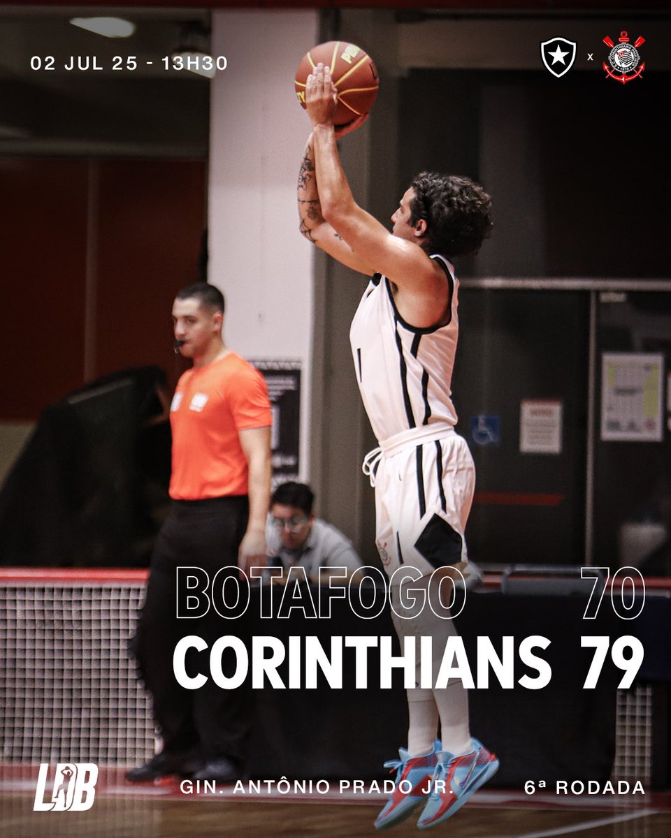 FIIIIIIIIIIM DE JOGO!!!!!!

O #CorinthiansBasquete termina a primeira fase da LDB com 100% de aproveitamento. 💪🏽🏴🏳️

Botafogo 70 🆚 79 Corinthians 

🏀 Tiago Faria: 28 pts
🏀 Cardoso: 10 pts e 12 rbts
🏀 Kauan Raymundo: 18 pts e 7 rbts
🏀 Jamelão: 17 pts e 6 ast

#VaiCorinthians