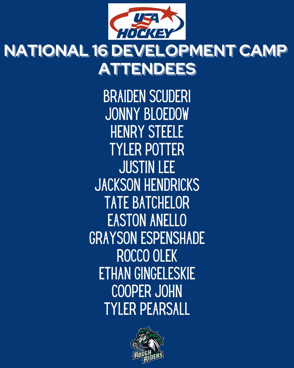 RoughRiders forward Braiden Scuderi has been selected to the 2025 U.S. Under-17 Men’s Select Team! He’ll represent Team USA at the Four Nations Tournament in August.

Shoutout to Henry Steele for making the 16U All-Star Game—and thank you to all our Riders who represented!