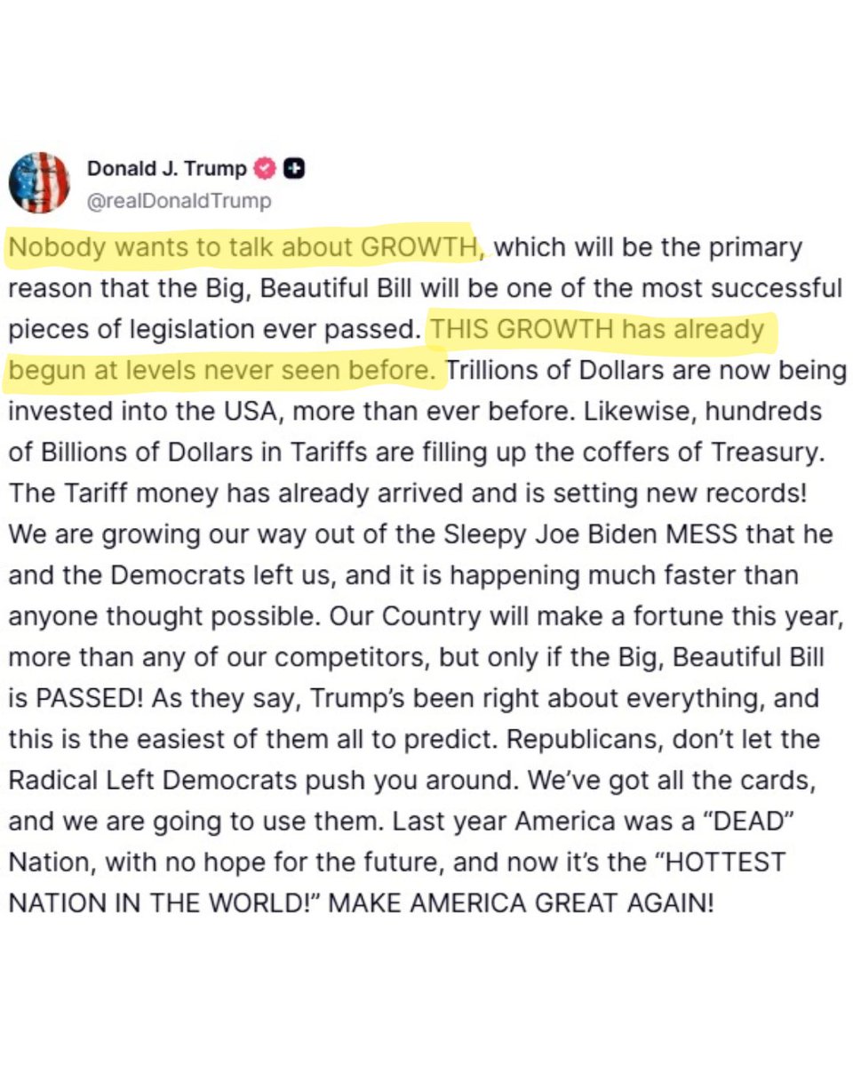 BudgetHawks's tweet image. If the President is referring to the growth in our national debt, then this bill grows it even more.
But if referring to the economic growth from extending tax cuts – it's quite the overstatement.