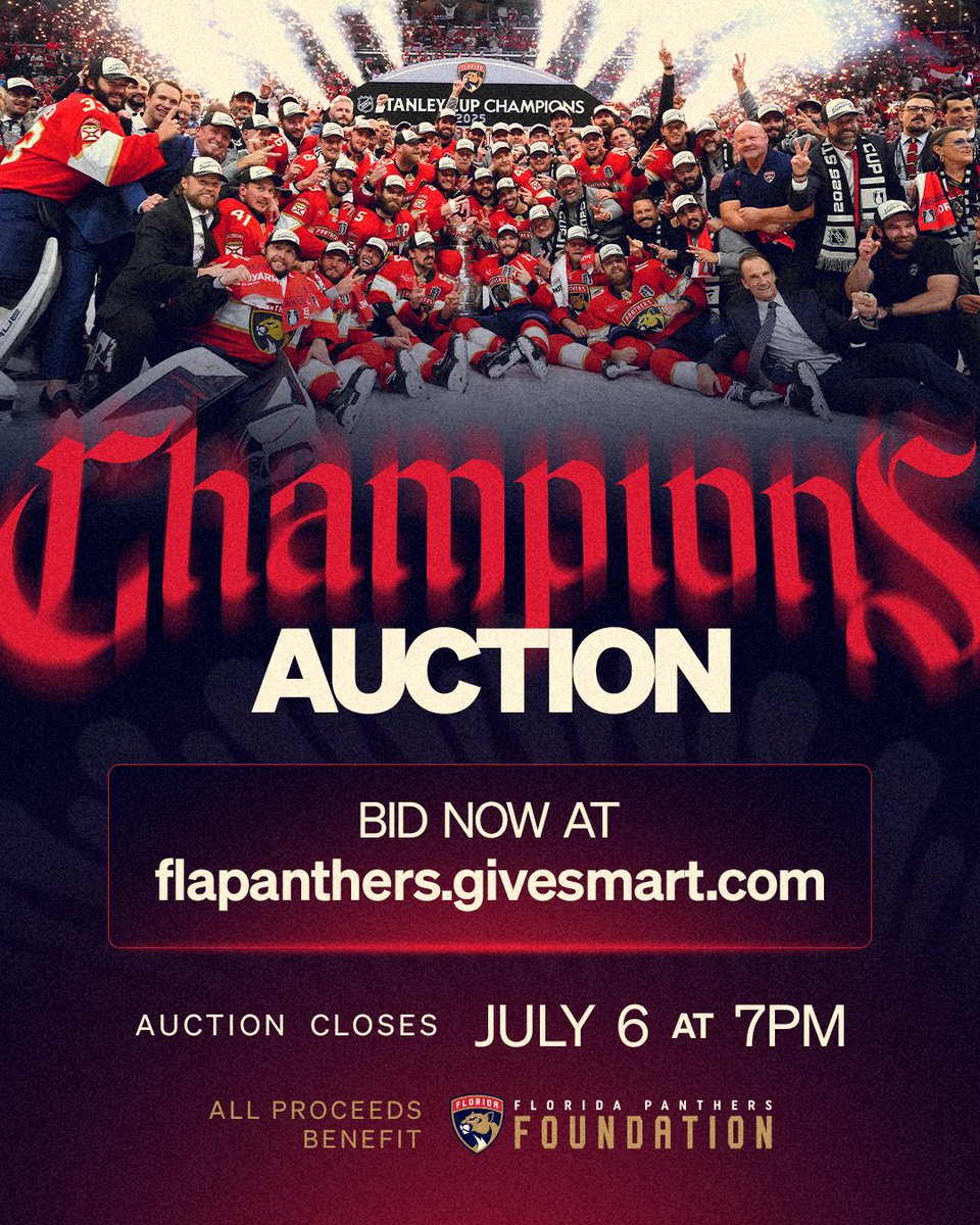 FlaPanthersCARE's tweet image. A chance to bid on items signed by the Champs 👀
Bid now » flapanthers.co/championsaucti…