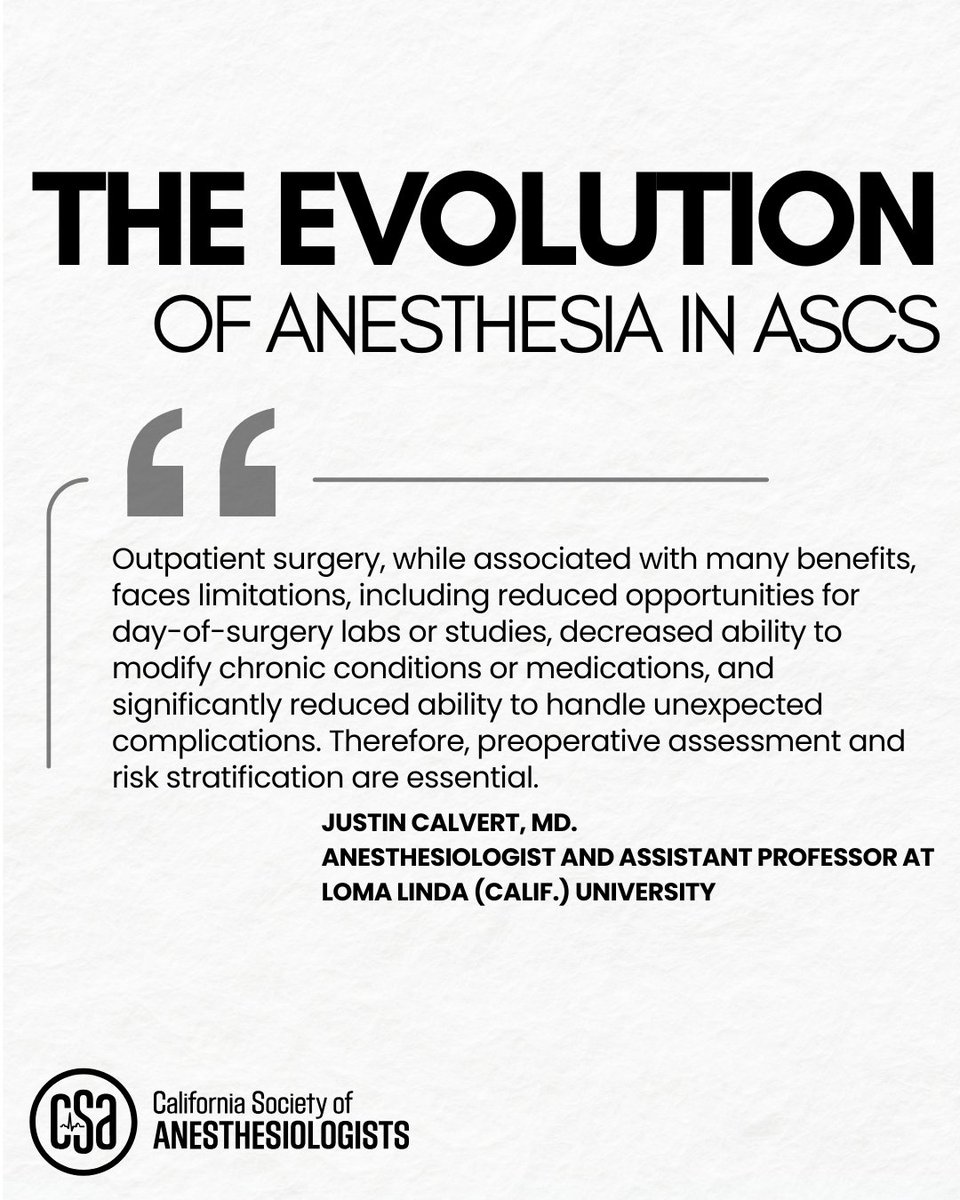 CSAHQ's tweet image. 🚨 Anesthesia in ASCs Is Evolving — Are You Ready?
From staffing challenges to tech-driven care, anesthesia practices in Ambulatory Surgery Centers (ASCs) are undergoing rapid transformation.
📖 Read the full article: ow.ly/PxzY50WjWea
#Anesthesia