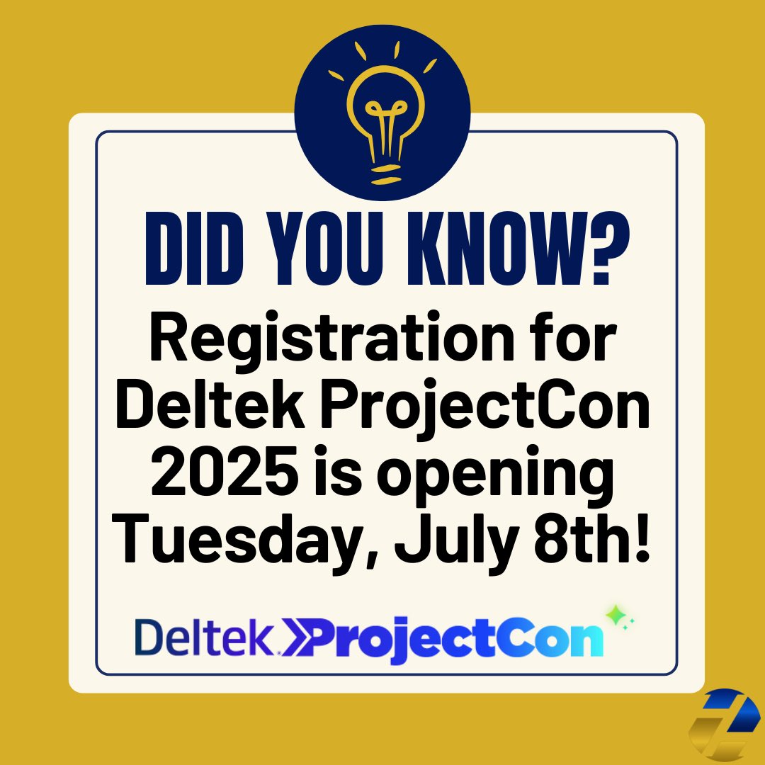 JoyMCranford's tweet image. 🌟 Wisdom Wednesday 🌟
 
Mark your calendars! 📅
 
Registration for Deltek ProjectCon 2025 opens thisTuesday, July 8th!

🔗 Get ready to register: info.deltek.com/DeltekProjectC…
 
#WisdomWednesday #DeltekProjectCon #ProjectCon2025 #DeltekVantagepoint #AENation #HHMorgan
 
￼