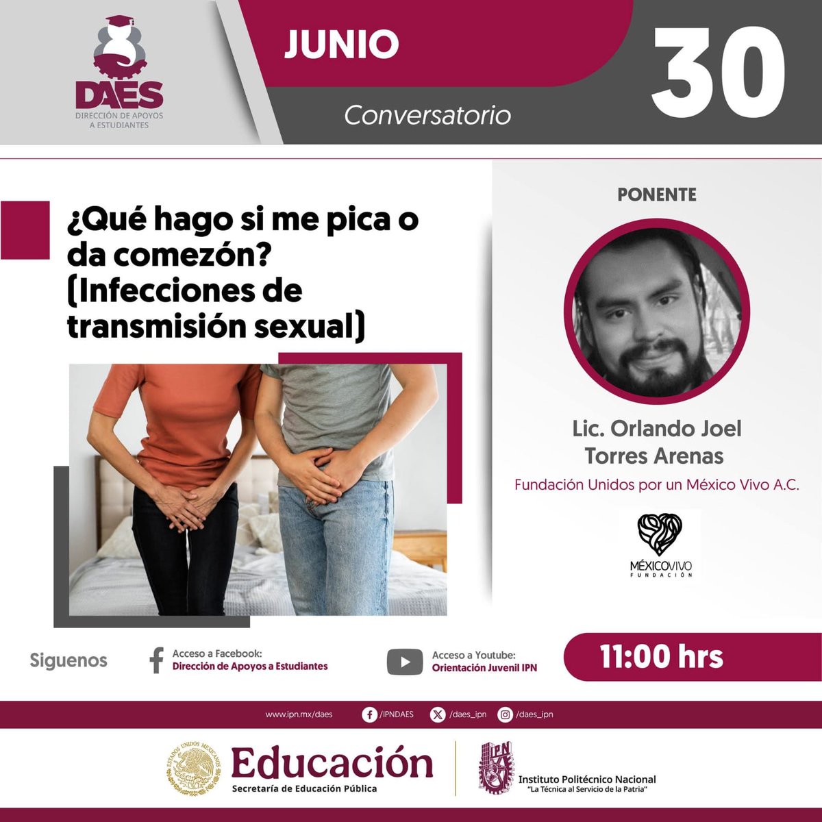 fundmexicovivo's tweet image. 🎥✨ Conoce más sobre el tema "¿Qué hago si me pica o da comezón? (Infecciones de transmisión sexual)"
👉 youtu.be/A1SKow1MK-U?si… conversatorio que ya está disponible en el canal de YouTube de IPN Orientación Juvenil Oficial. 📣 🧠
