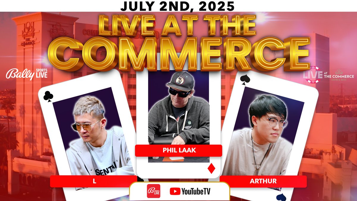 BallyPokerLive's tweet image. We have an action packed $25/$50/$50 NLH Cash Game today! Tune in at 1:30 PM PT for Live at the @CommerceCasino featuring @PhilLaak
Watch here: youtube.com/live/4X5OM6iwN…
Streaming LIVE on @BallyPokerLive youtube and
@ballylivenow @Stadium!
Gambling Problem? Call…